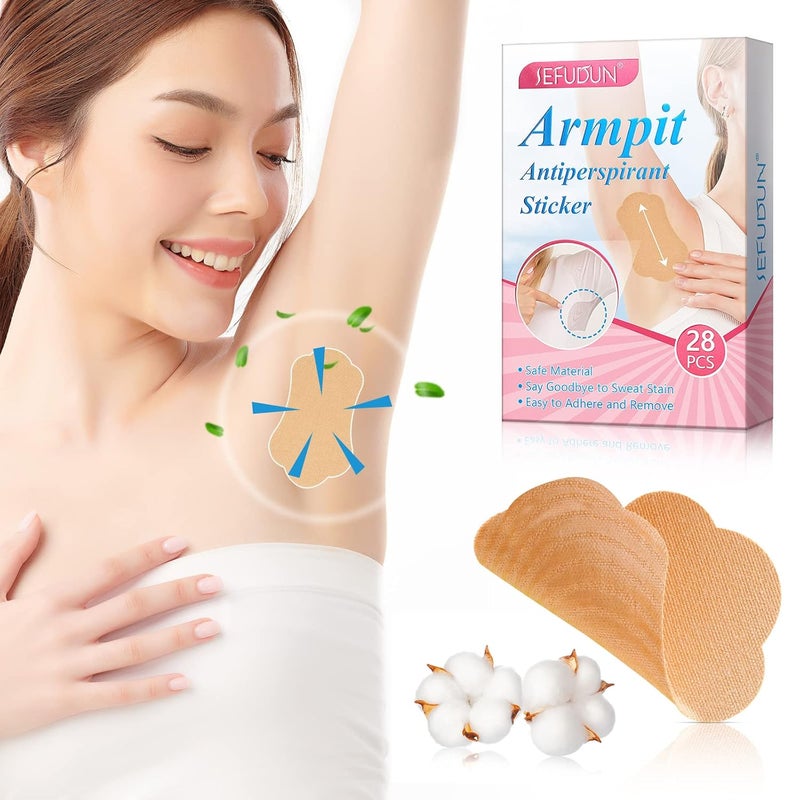 RTBYUE Underarm Sweat Pads, 28 Pcs Invisible Self-adhesive Cotton Armpit Antiperspirant Sticker, Disposable Anti Perspiration Absorbent Deodorant Prevention Pad, for Women and Men Non Sweat Armpit Protection - Image 2